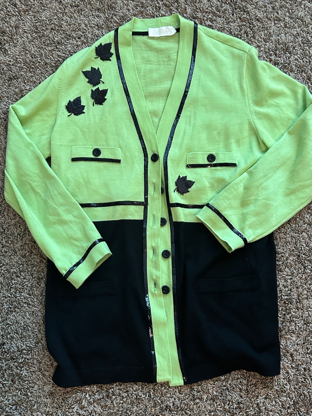 Escada Lime Green and Black Two-Tone Knit Cardigan